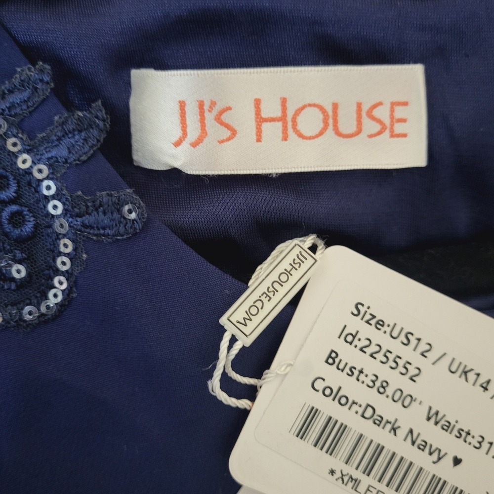 JJs House Navy Lace Sequin Sheath Dress Womens 12 Wedding Guest Midi NEW - Picture 6 of 8